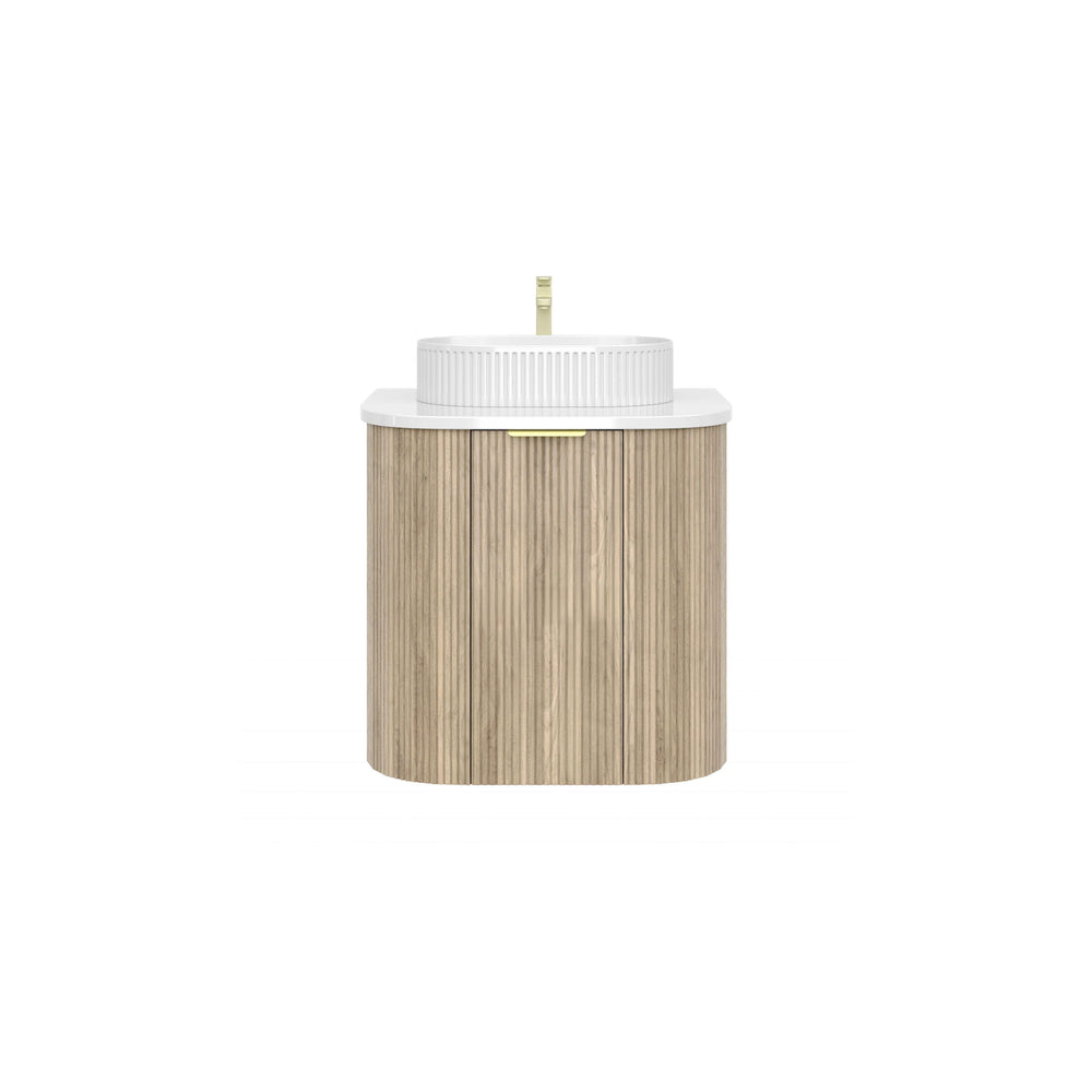 VITO ARDEN-S CLASSIC OAK 600MM FLUTED CURVED SINGLE BOWL WALL HUNG VANITY