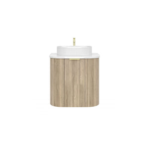 VITO ARDEN-S CLASSIC OAK 600MM FLUTED CURVED SINGLE BOWL WALL HUNG VANITY