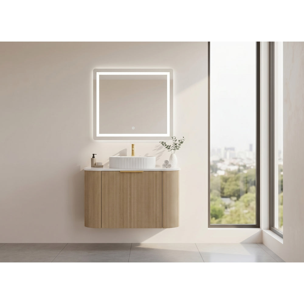 VITO ARDEN-S CLASSIC OAK 600MM FLUTED CURVED SINGLE BOWL WALL HUNG VANITY