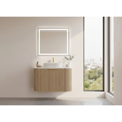 VITO ARDEN-S CLASSIC OAK 600MM FLUTED CURVED SINGLE BOWL WALL HUNG VANITY