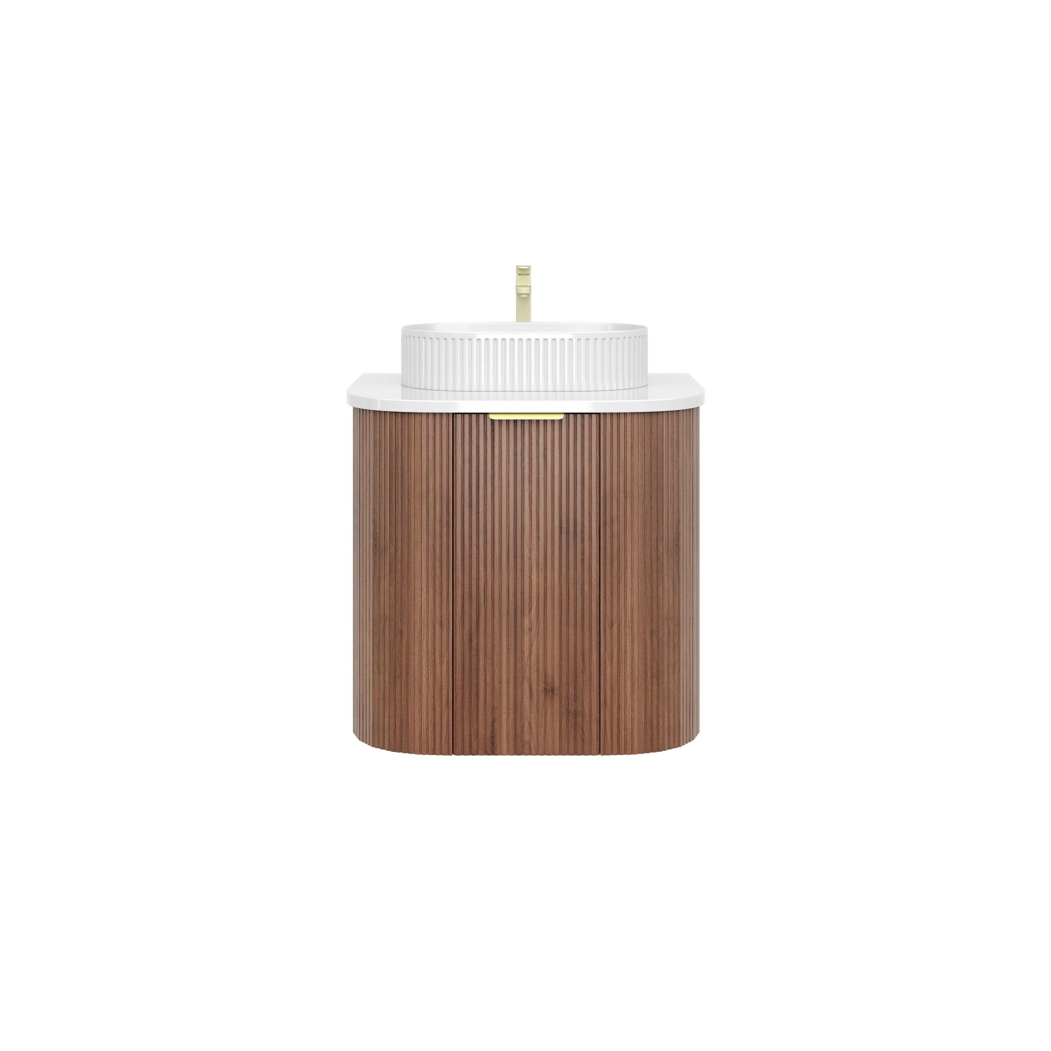 VITO ARDEN-S PRIME OAK 600MM FLUTED CURVED SINGLE BOWL WALL HUNG VANITY