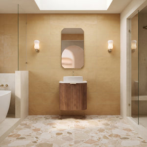 VITO ARDEN-S PRIME OAK 600MM FLUTED CURVED SINGLE BOWL WALL HUNG VANITY