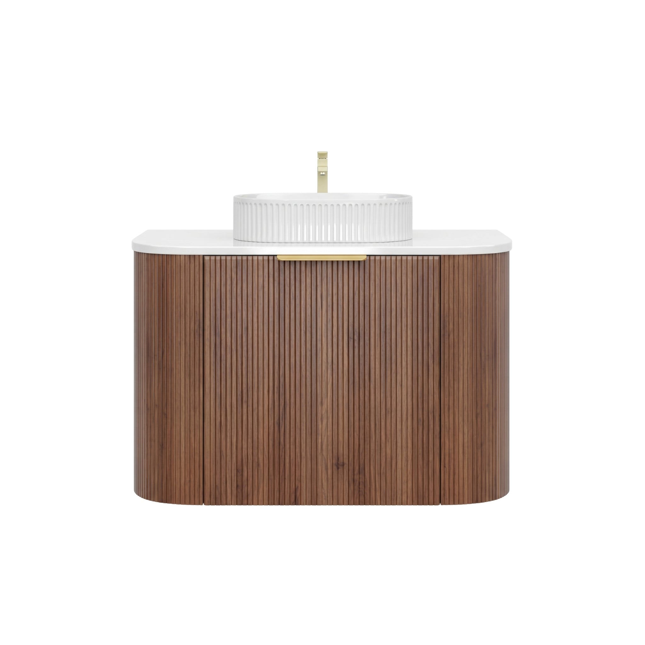VITO ARDEN-S PRIME OAK 600MM FLUTED CURVED SINGLE BOWL WALL HUNG VANITY
