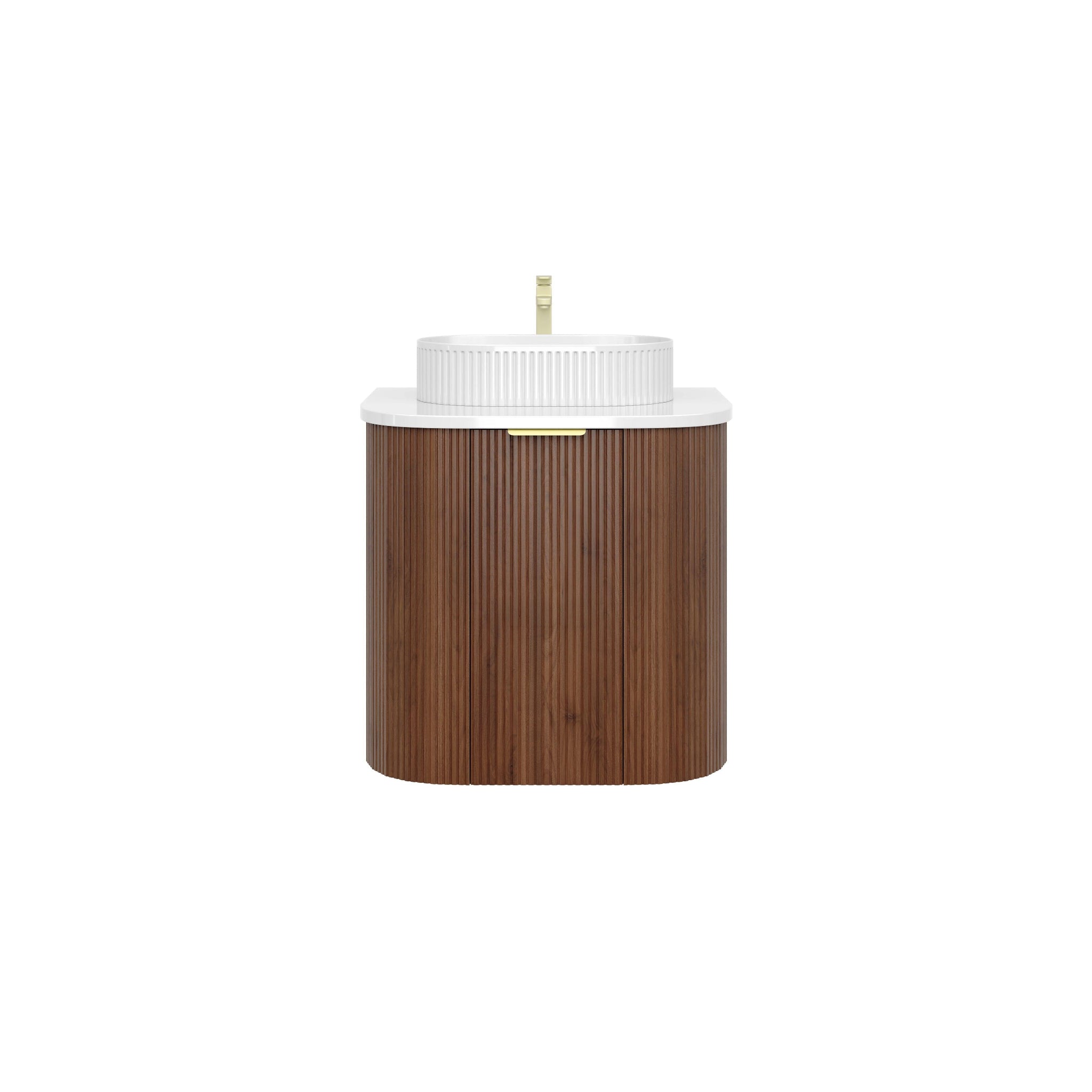 VITO ARDEN-S WALNUT 600MM FLUTED CURVED SINGLE BOWL WALL HUNG VANITY