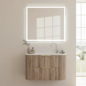VITO ARDEN-D CLASSIC OAK 600MM FLUTED CURVED SINGLE BOWL WALL HUNG VANITY
