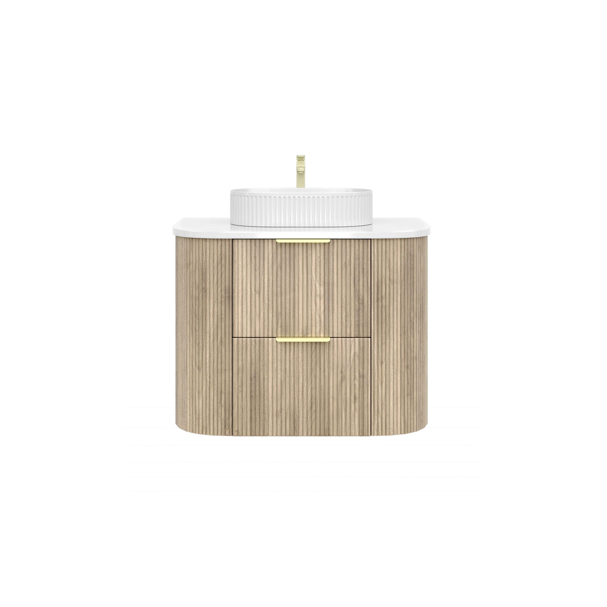 VITO ARDEN-D CLASSIC OAK 750MM FLUTED CURVED SINGLE BOWL WALL HUNG VANITY