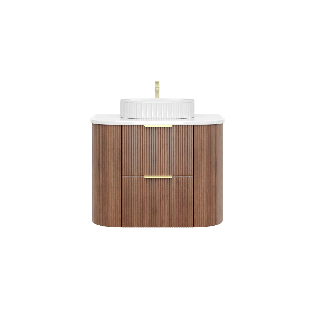 VITO ARDEN-D PRIME OAK 750MM FLUTED CURVED SINGLE BOWL WALL HUNG VANITY