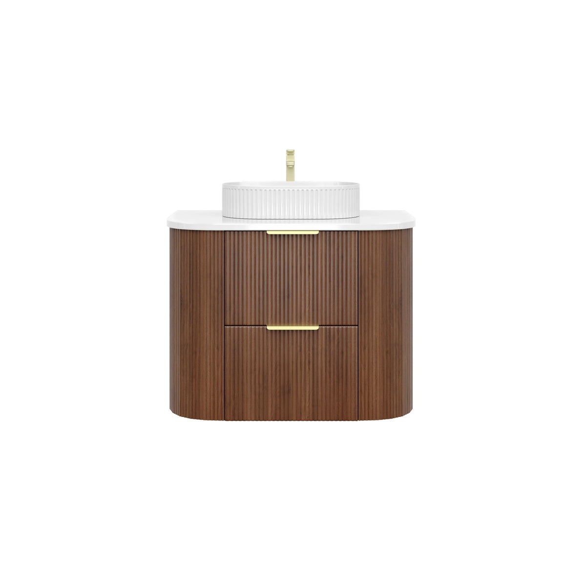 VITO ARDEN-D WALNUT 750MM FLUTED CURVED SINGLE BOWL WALL HUNG VANITY