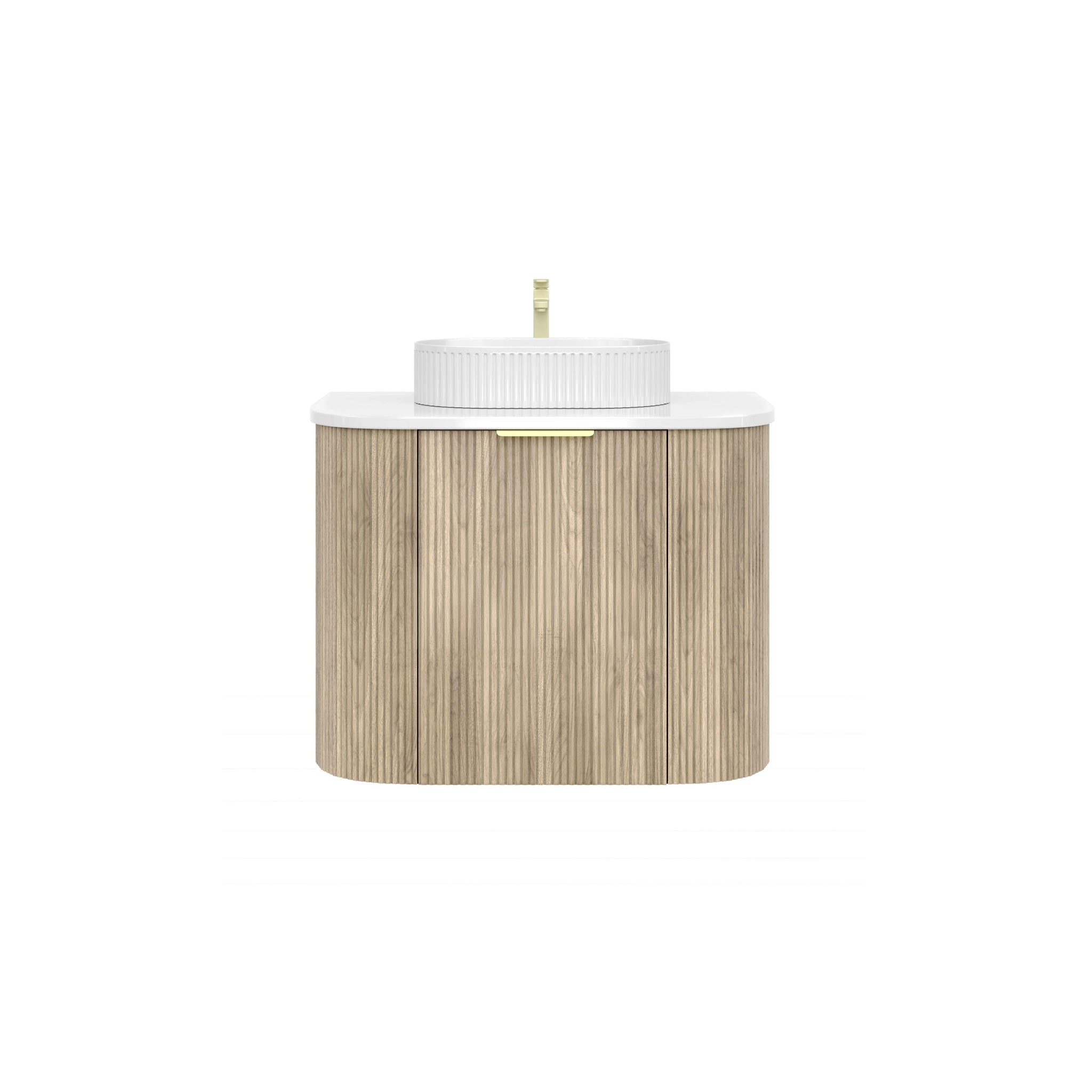 VITO ARDEN-S CLASSIC OAK 750MM FLUTED CURVED SINGLE BOWL WALL HUNG VANITY