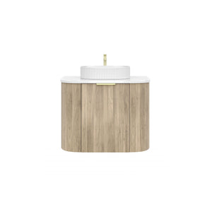 VITO ARDEN-S CLASSIC OAK 750MM FLUTED CURVED SINGLE BOWL WALL HUNG VANITY