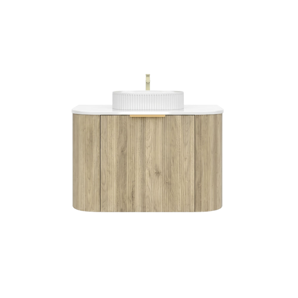VITO ARDEN-S CLASSIC OAK 750MM FLUTED CURVED SINGLE BOWL WALL HUNG VANITY