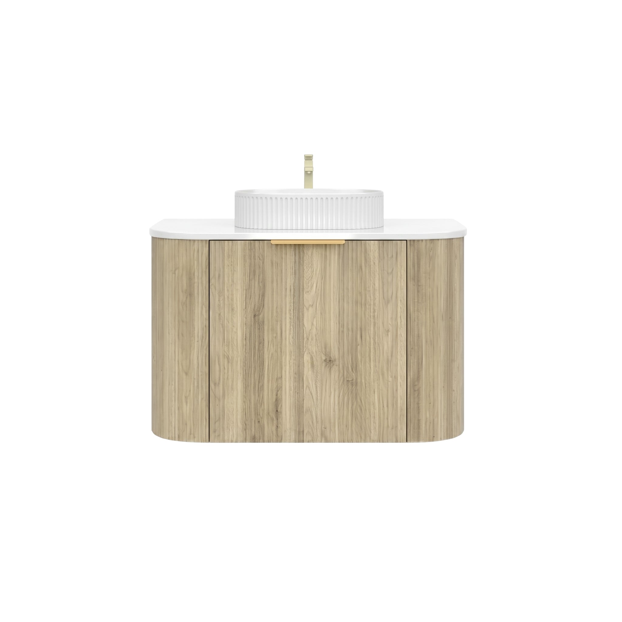 VITO ARDEN-S CLASSIC OAK 750MM FLUTED CURVED SINGLE BOWL WALL HUNG VANITY