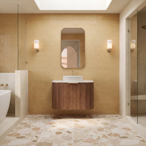 VITO ARDEN-S PRIME OAK 750MM FLUTED CURVED SINGLE BOWL WALL HUNG VANITY