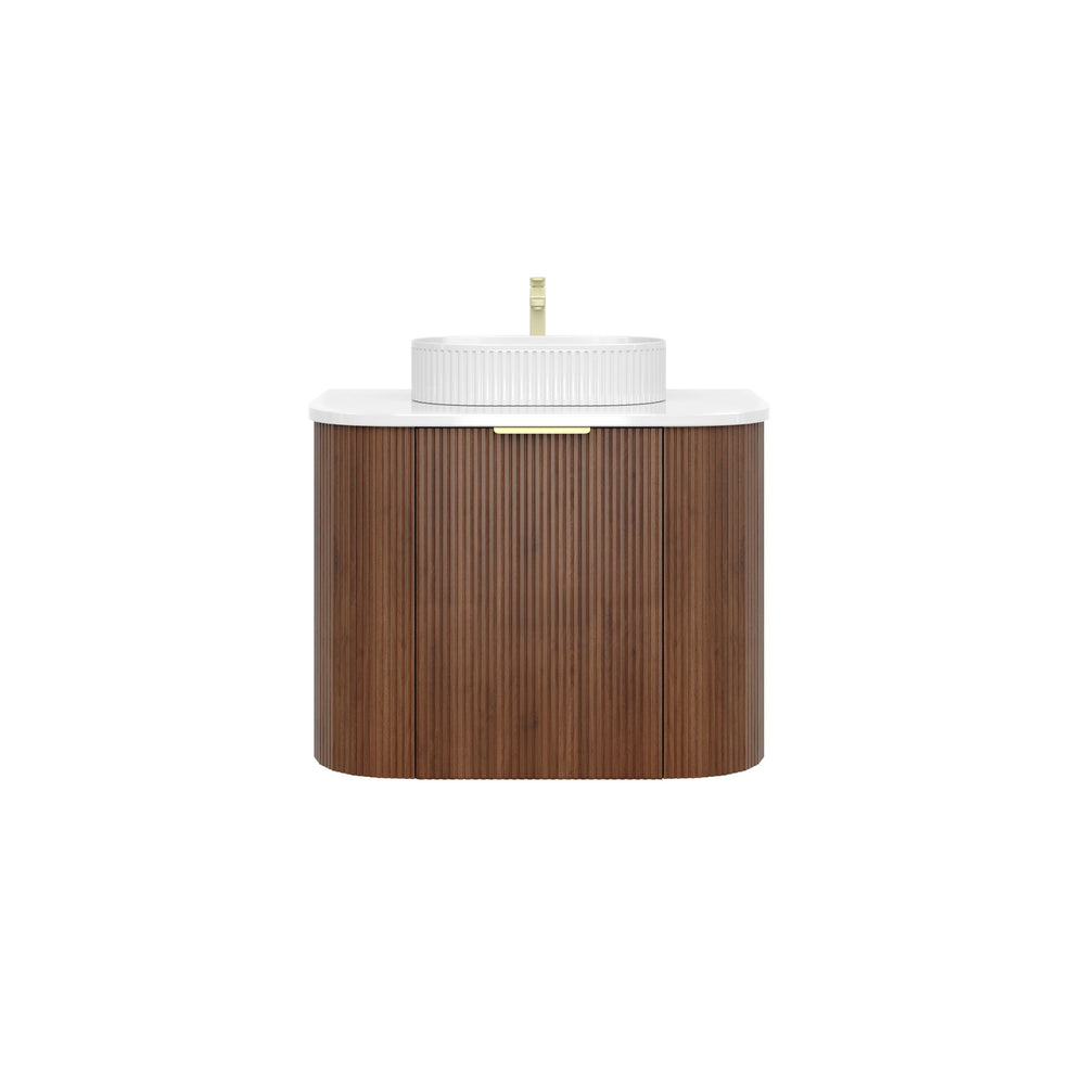 VITO ARDEN-S WALNUT 750MM FLUTED CURVED SINGLE BOWL WALL HUNG VANITY