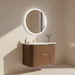 VITO ARDEN-D PRIME OAK 750MM FLUTED CURVED SINGLE BOWL WALL HUNG VANITY