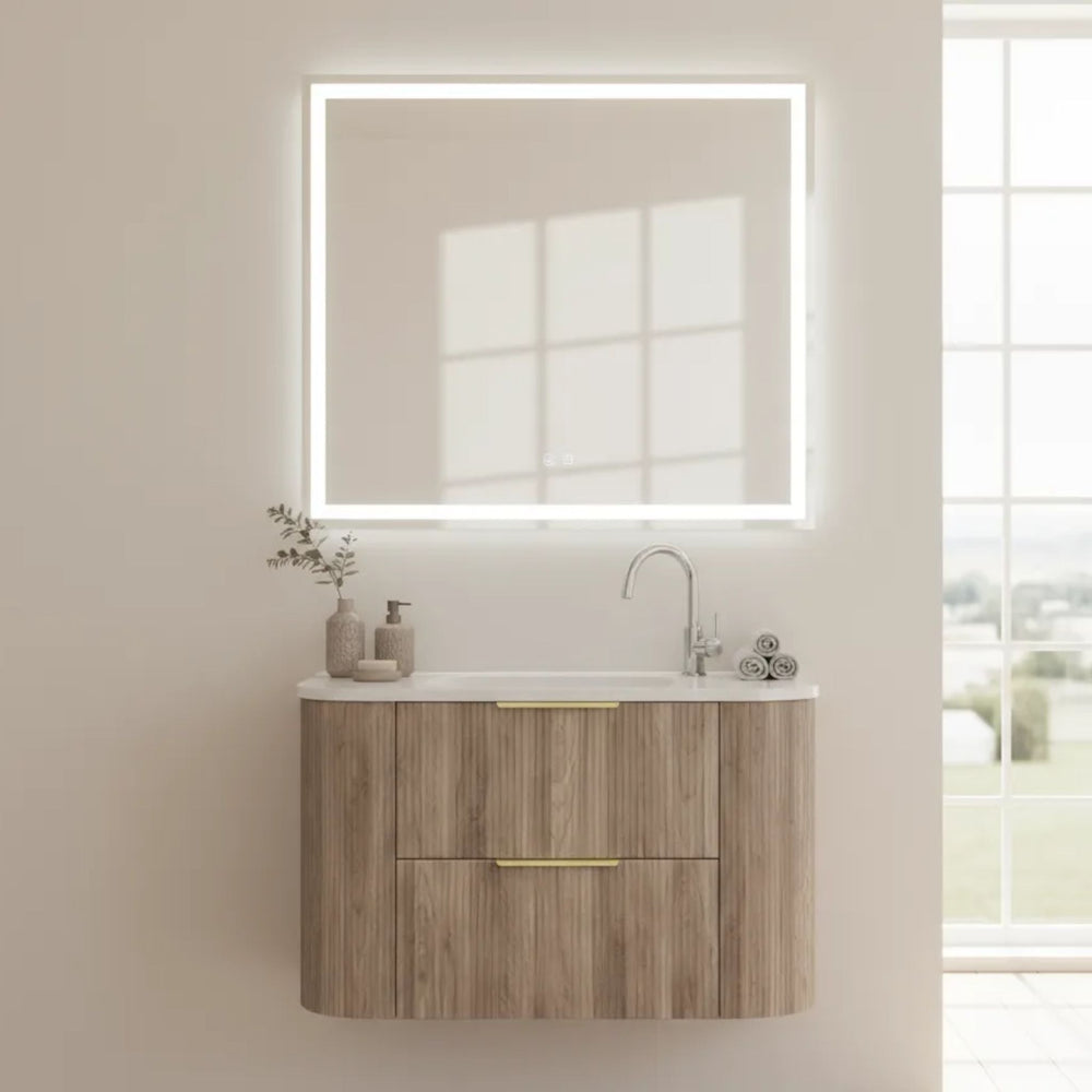 VITO ARDEN-D CLASSIC OAK 750MM FLUTED CURVED SINGLE BOWL WALL HUNG VANITY