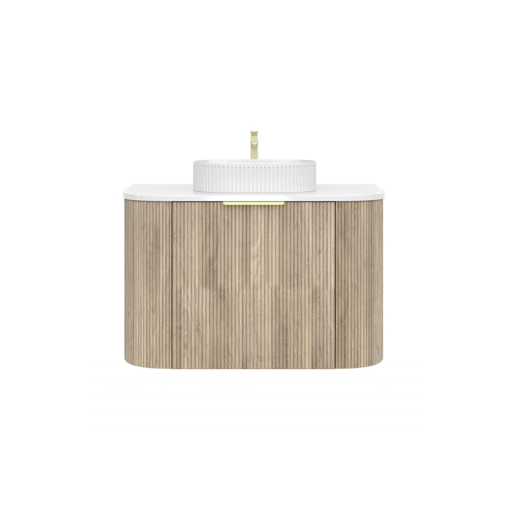 VITO ARDEN-S CLASSIC OAK 900MM FLUTED CURVED SINGLE BOWL WALL HUNG VANITY