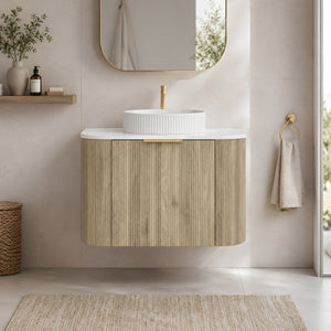 VITO ARDEN-S CLASSIC OAK 900MM FLUTED CURVED SINGLE BOWL WALL HUNG VANITY