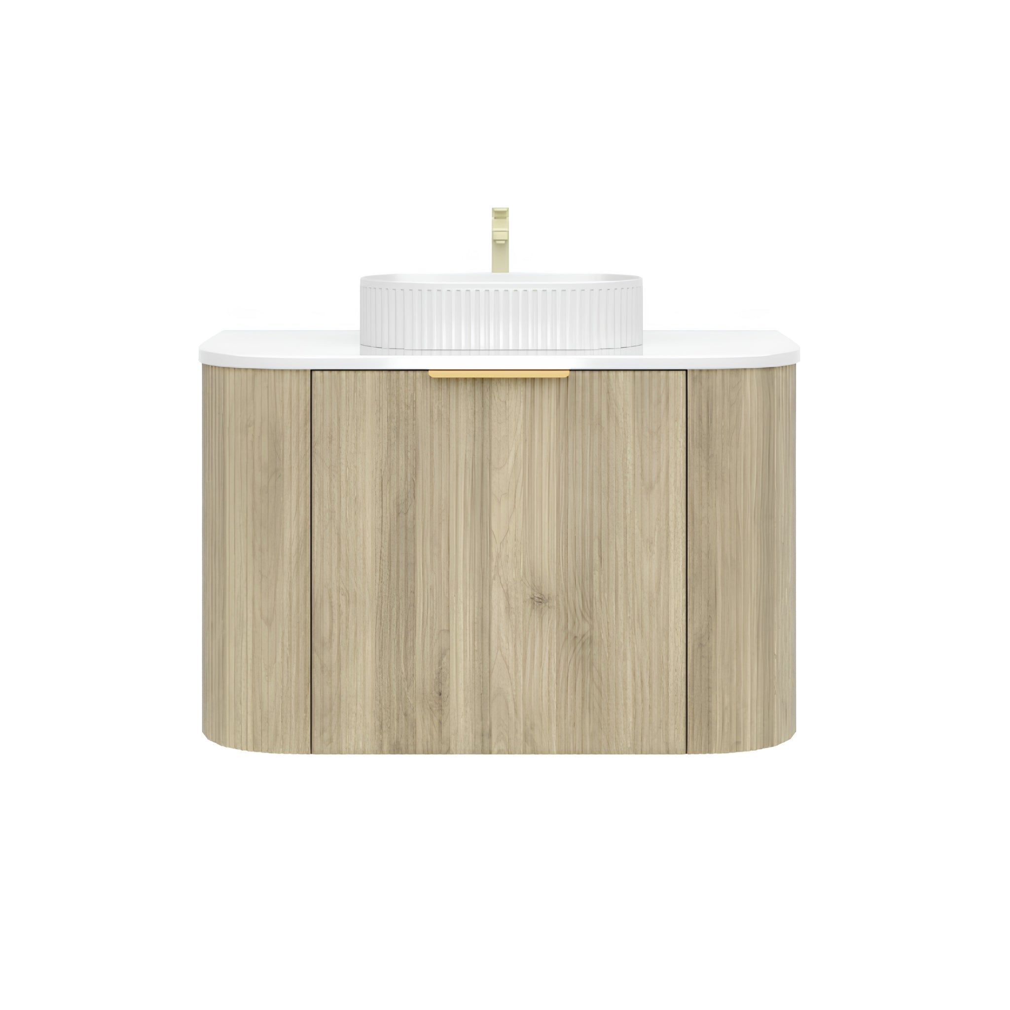 VITO ARDEN-S CLASSIC OAK 900MM FLUTED CURVED SINGLE BOWL WALL HUNG VANITY