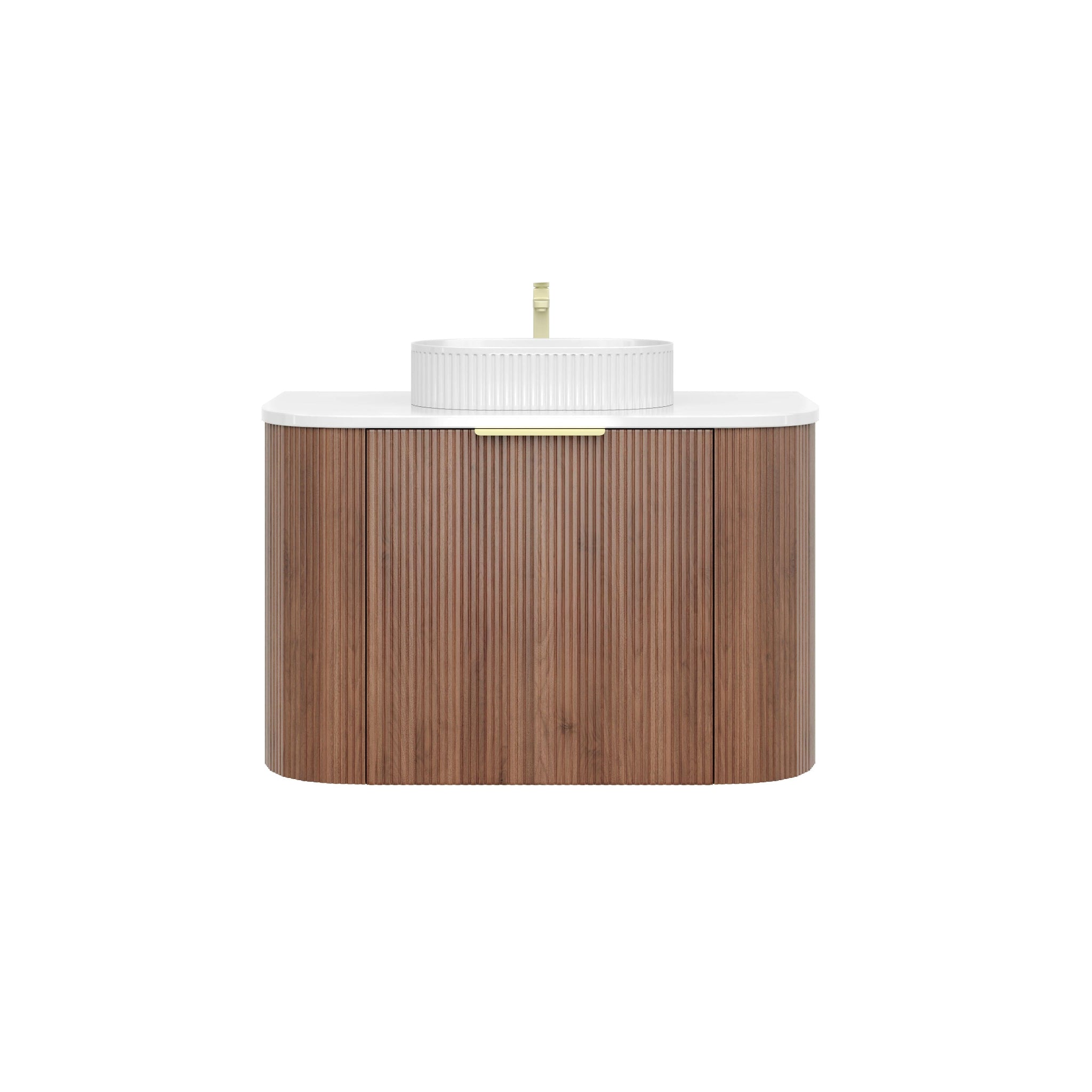 VITO ARDEN-S PRIME OAK 900MM FLUTED CURVED SINGLE BOWL WALL HUNG VANITY