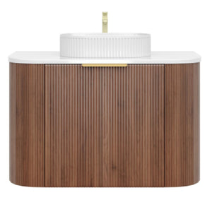 VITO ARDEN-S PRIME OAK 900MM FLUTED CURVED SINGLE BOWL WALL HUNG VANITY
