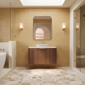 VITO ARDEN-S PRIME OAK 900MM FLUTED CURVED SINGLE BOWL WALL HUNG VANITY