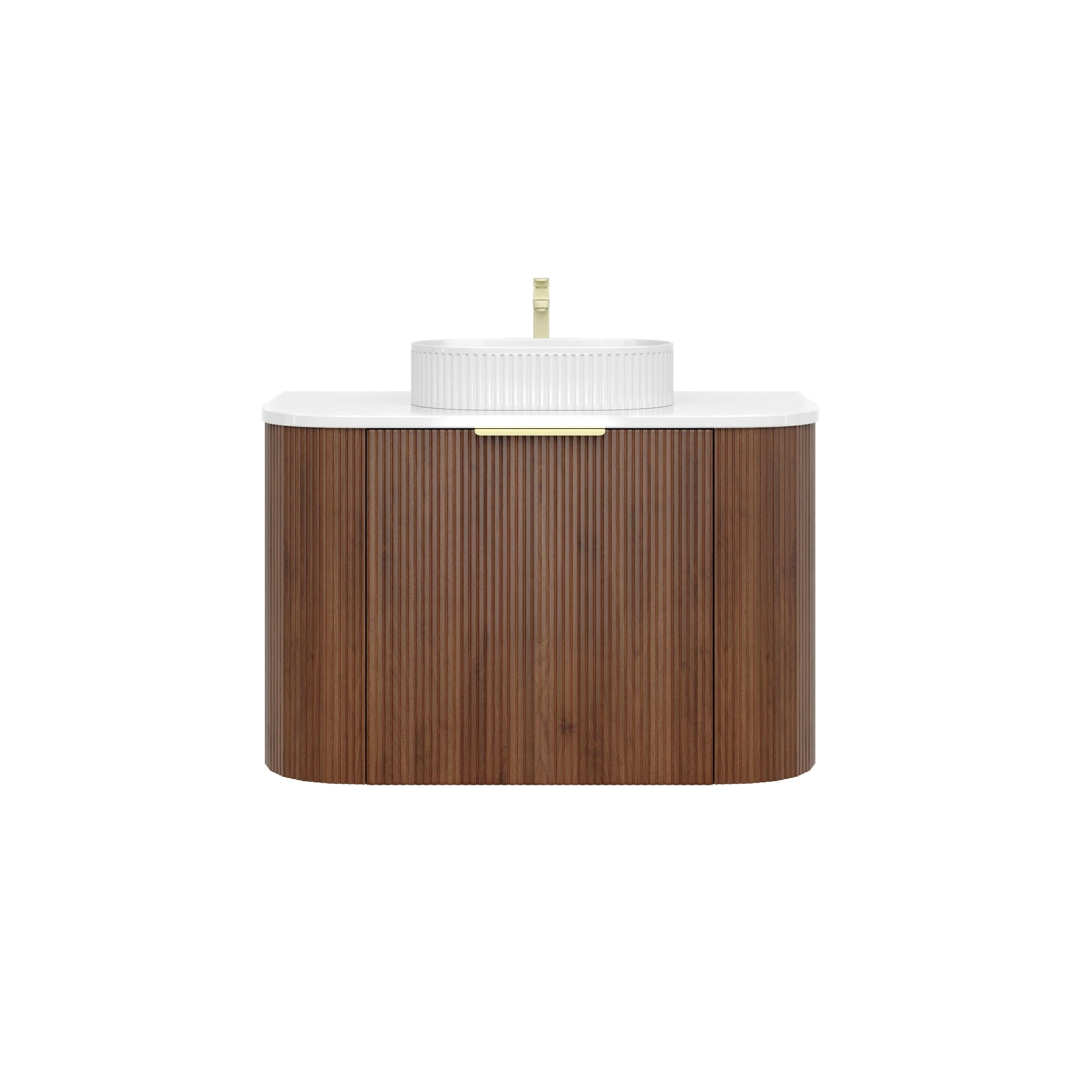 VITO ARDEN-S WALNUT 900MM FLUTED CURVED SINGLE BOWL WALL HUNG VANITY