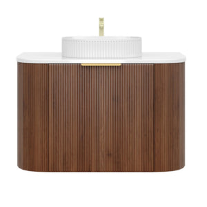 VITO ARDEN-S WALNUT 900MM FLUTED CURVED SINGLE BOWL WALL HUNG VANITY