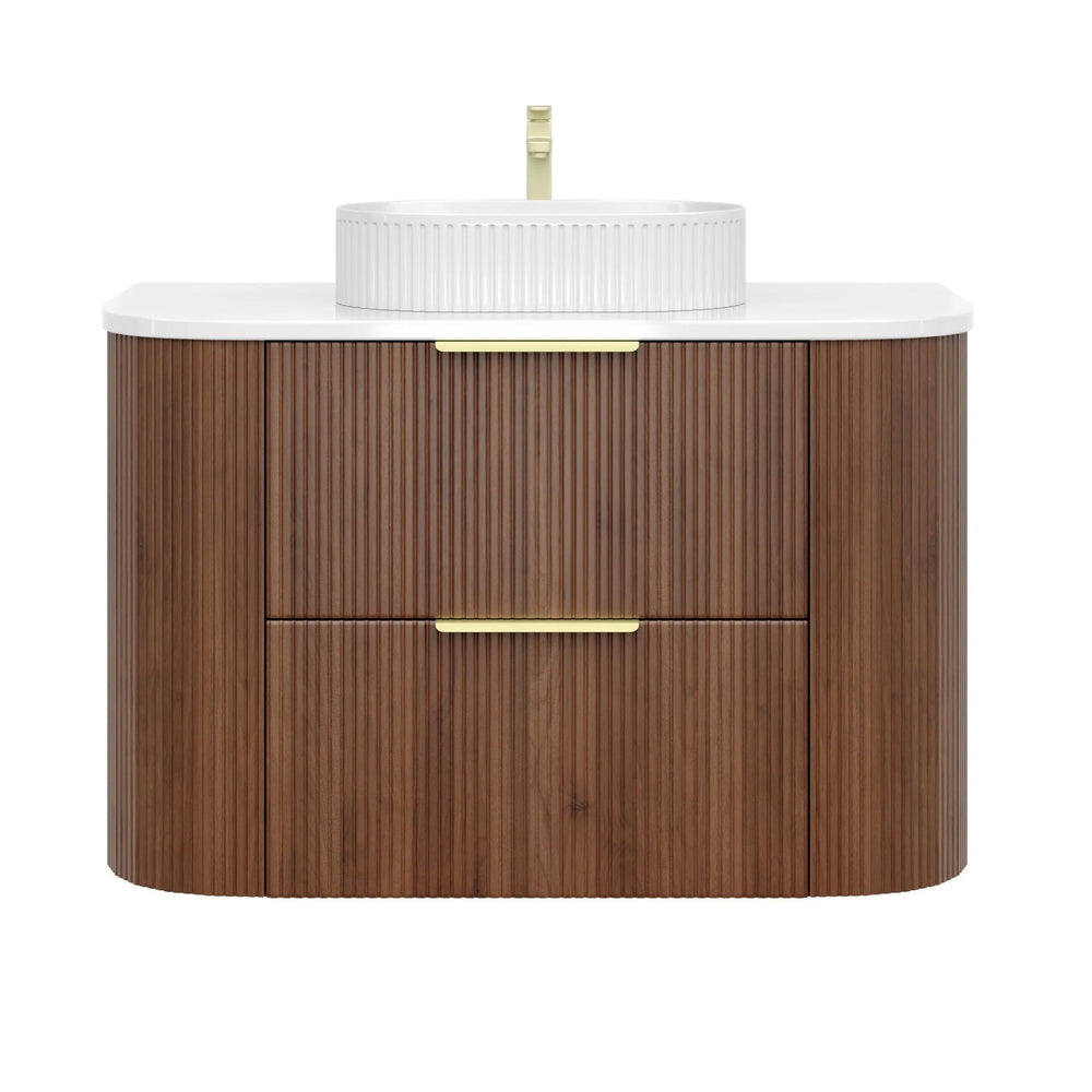 VITO ARDEN-D WALNUT 900MM FLUTED CURVED SINGLE BOWL WALL HUNG VANITY