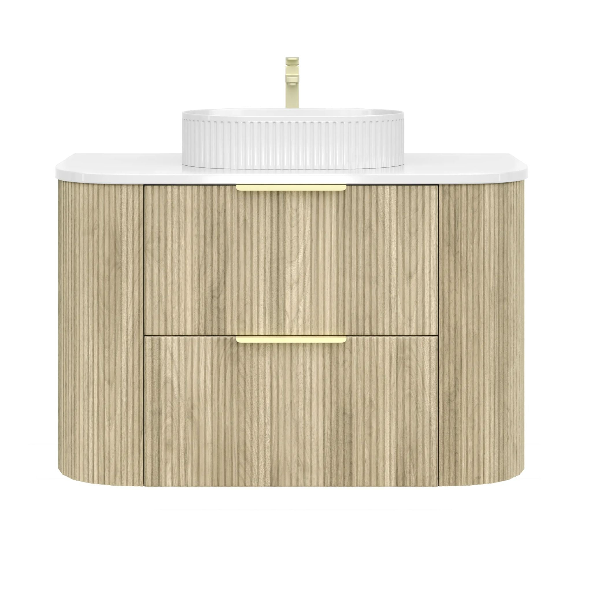 VITO ARDEN-D CLASSIC OAK 900MM FLUTED CURVED SINGLE BOWL WALL HUNG VANITY