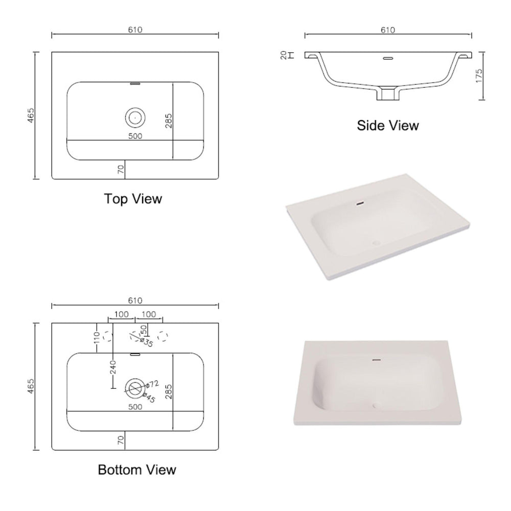RIVA ARIA UNDERMOUNT SINGLE VANITY SOLID SURFACE TOP MATTE WHITE (AVAILABLE IN MULTIPLE SIZES)