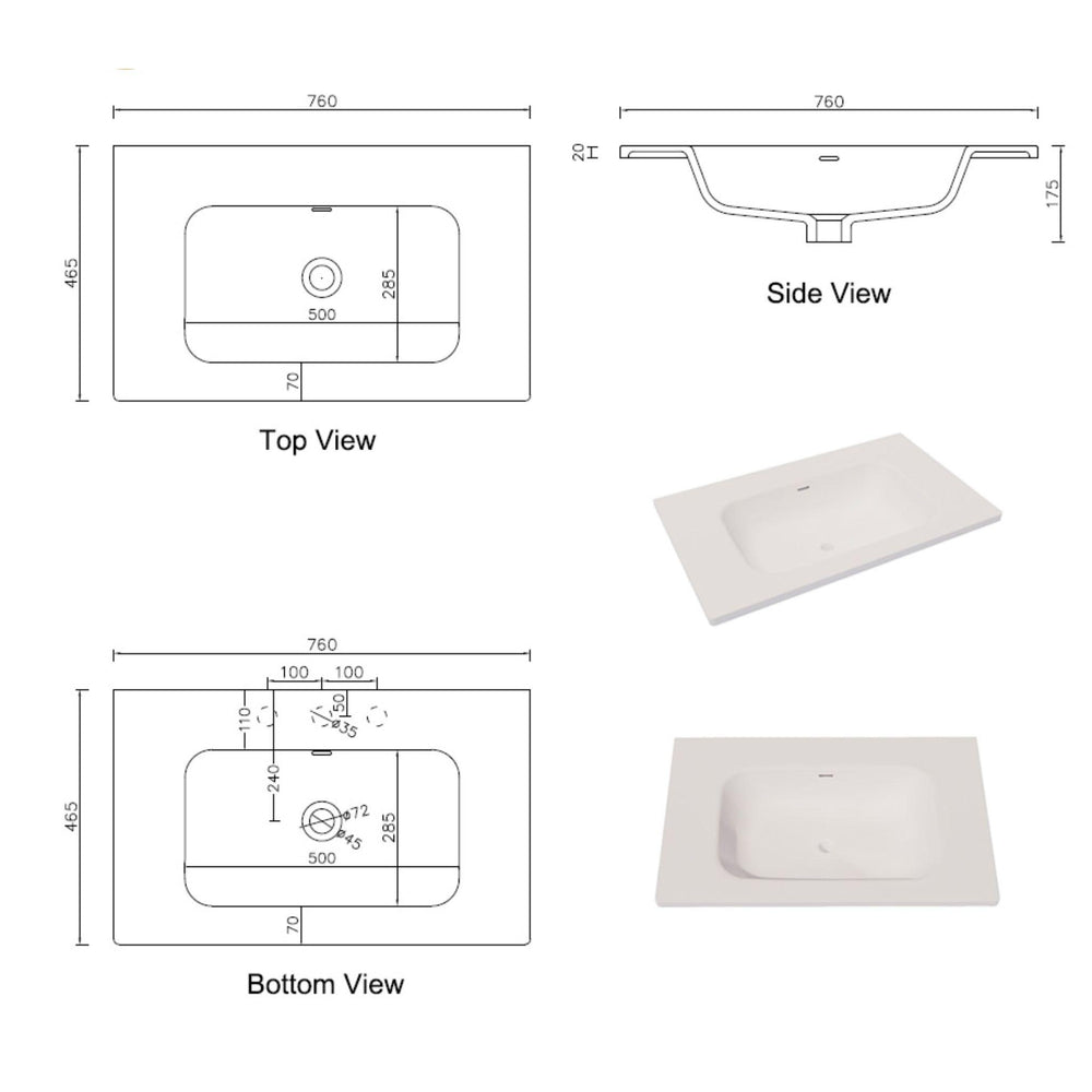 RIVA ARIA UNDERMOUNT SINGLE VANITY SOLID SURFACE TOP MATTE WHITE (AVAILABLE IN MULTIPLE SIZES)