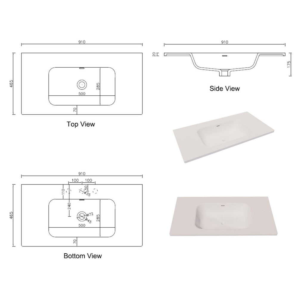 RIVA ARIA UNDERMOUNT SINGLE VANITY SOLID SURFACE TOP MATTE WHITE (AVAILABLE IN MULTIPLE SIZES)