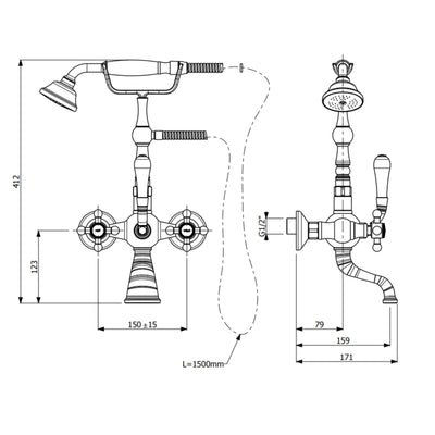 ARMANDO VICARIO PROVINCIAL WALL MOUNTED BATH FILLER 412MM BRONZE
