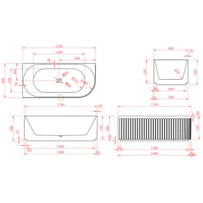 INFINITY ARTEMIS LEFT CORNER BATHTUB MATTE WHITE 1700MM