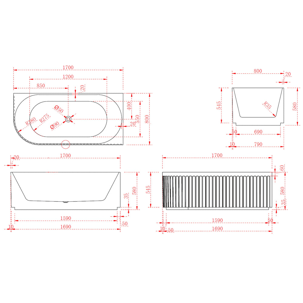 INFINITY ARTEMIS RIGHT CORNER BATHTUB MATTE WHITE (AVAILABLE IN 1500MM AND 1700MM)