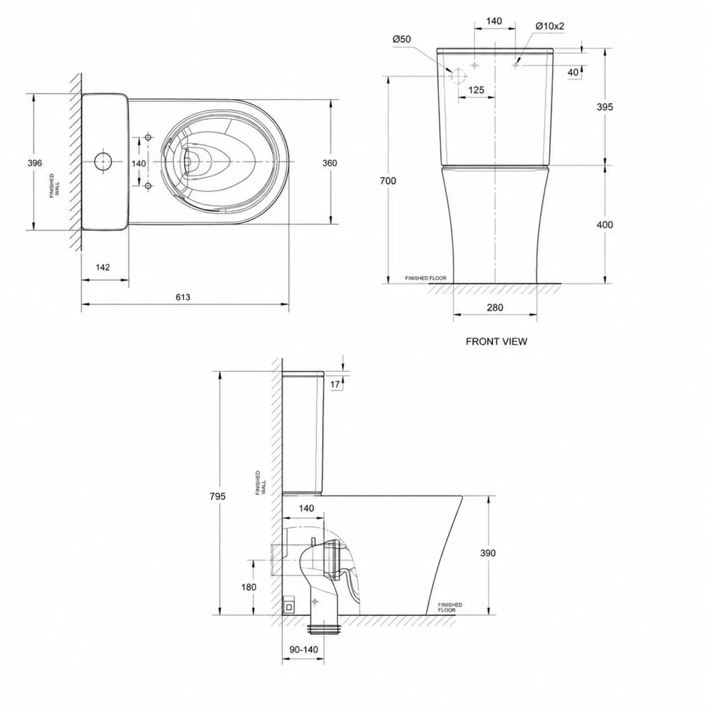 AMERICAN STANDARD HERON HYGIENE RIM CLOSE COUPLED BACK-TO-WALL TOILET SUITE BACK INLET WHITE