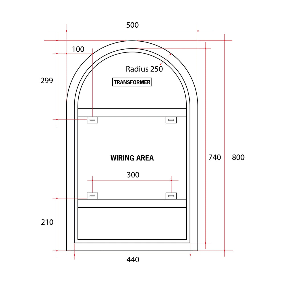 THERMOGROUP ABLAZE ARCH SHAPE PREMIUM BACKLIT MIRROR 500X800MM