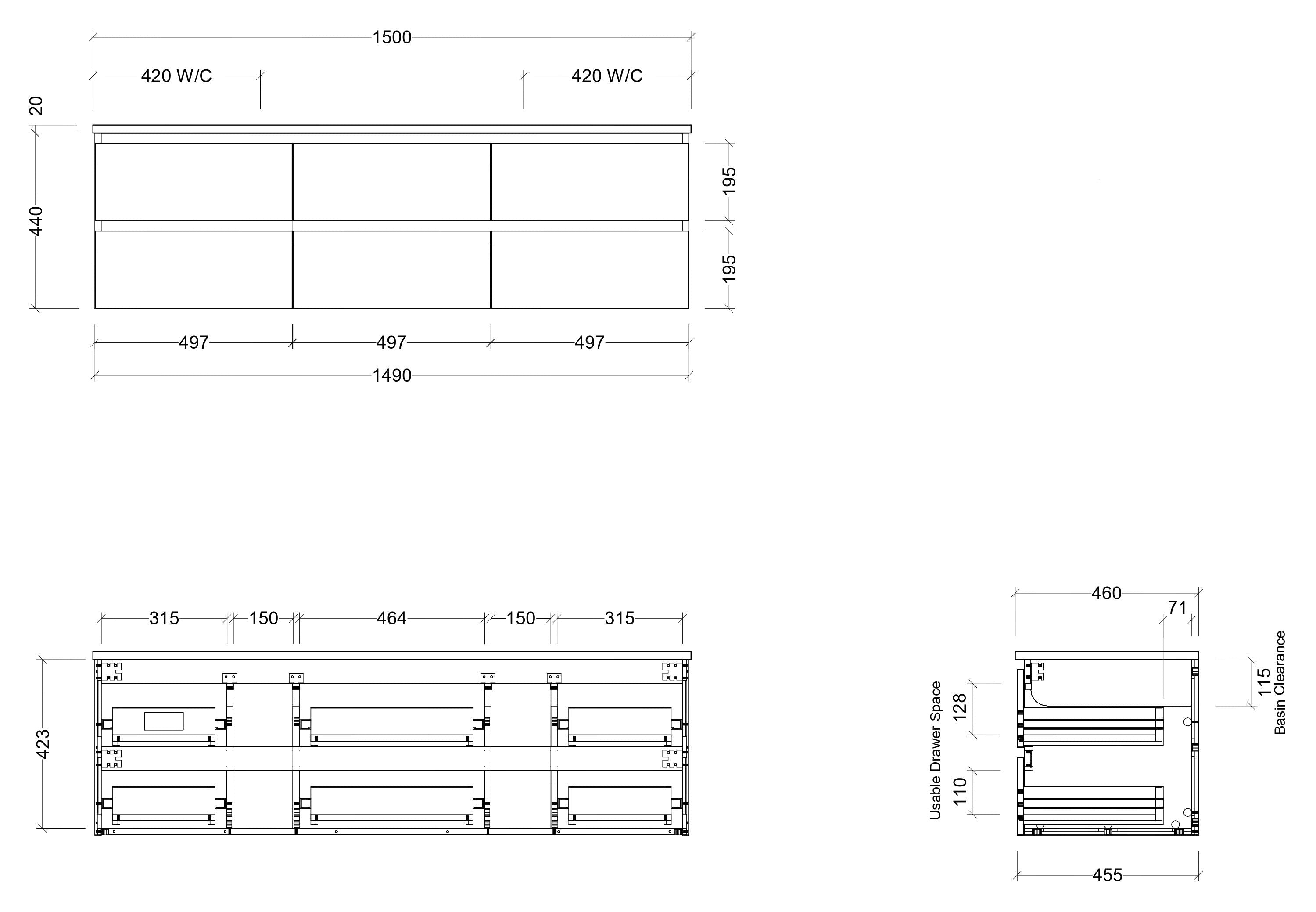 TIMBERLINE ASHTON CUSTOM WALL HUNG VANITY (ALL SIZING)