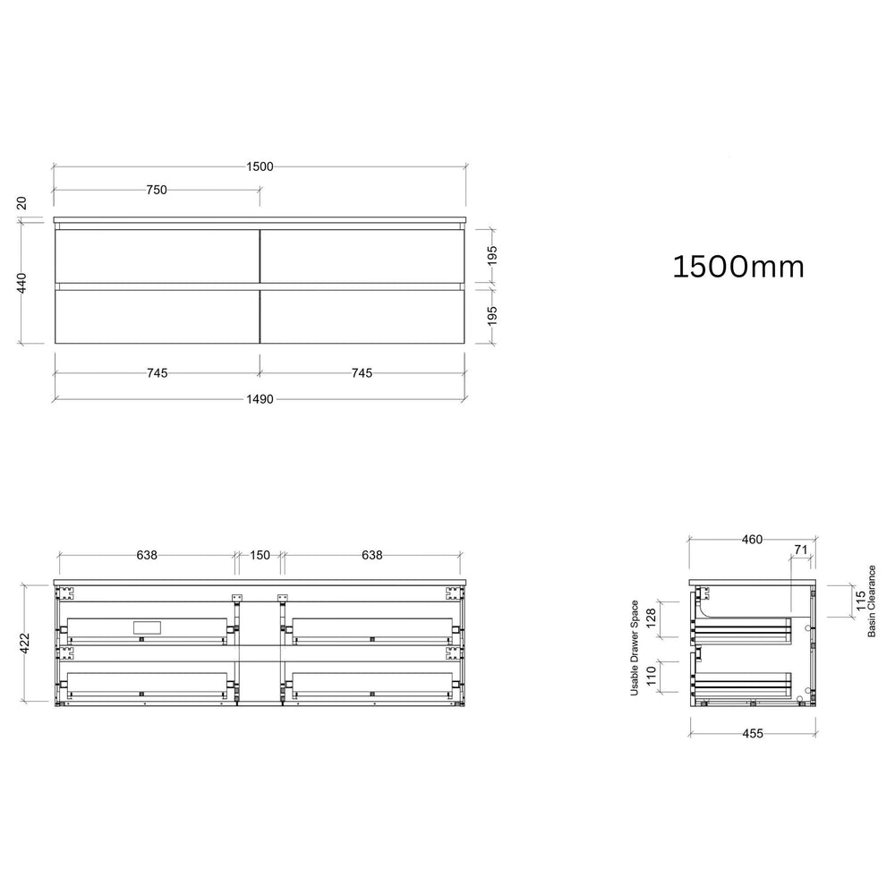 TIMBERLINE ASHTON CUSTOM WALL HUNG VANITY (ALL SIZING)