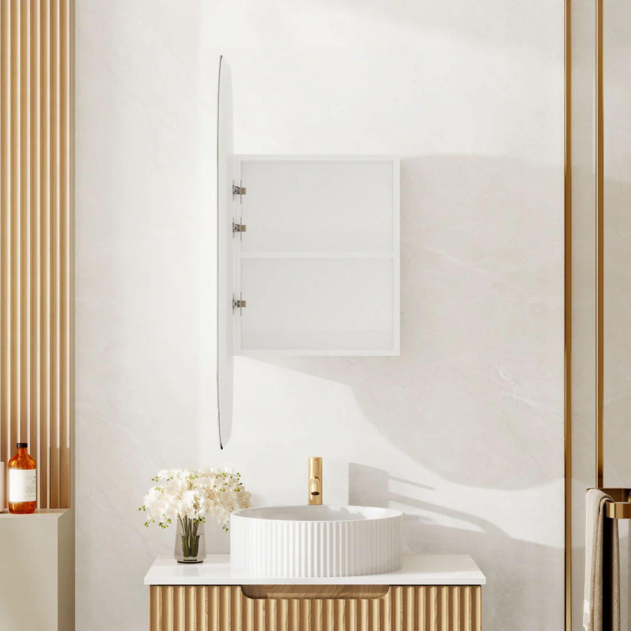MERCIO ATHENA MATTE WHITE LED OVAL SHAVING CABINET 450X900MM