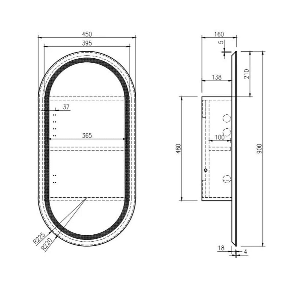 MERCIO ATHENA MATTE WHITE LED OVAL SHAVING CABINET 450X900MM