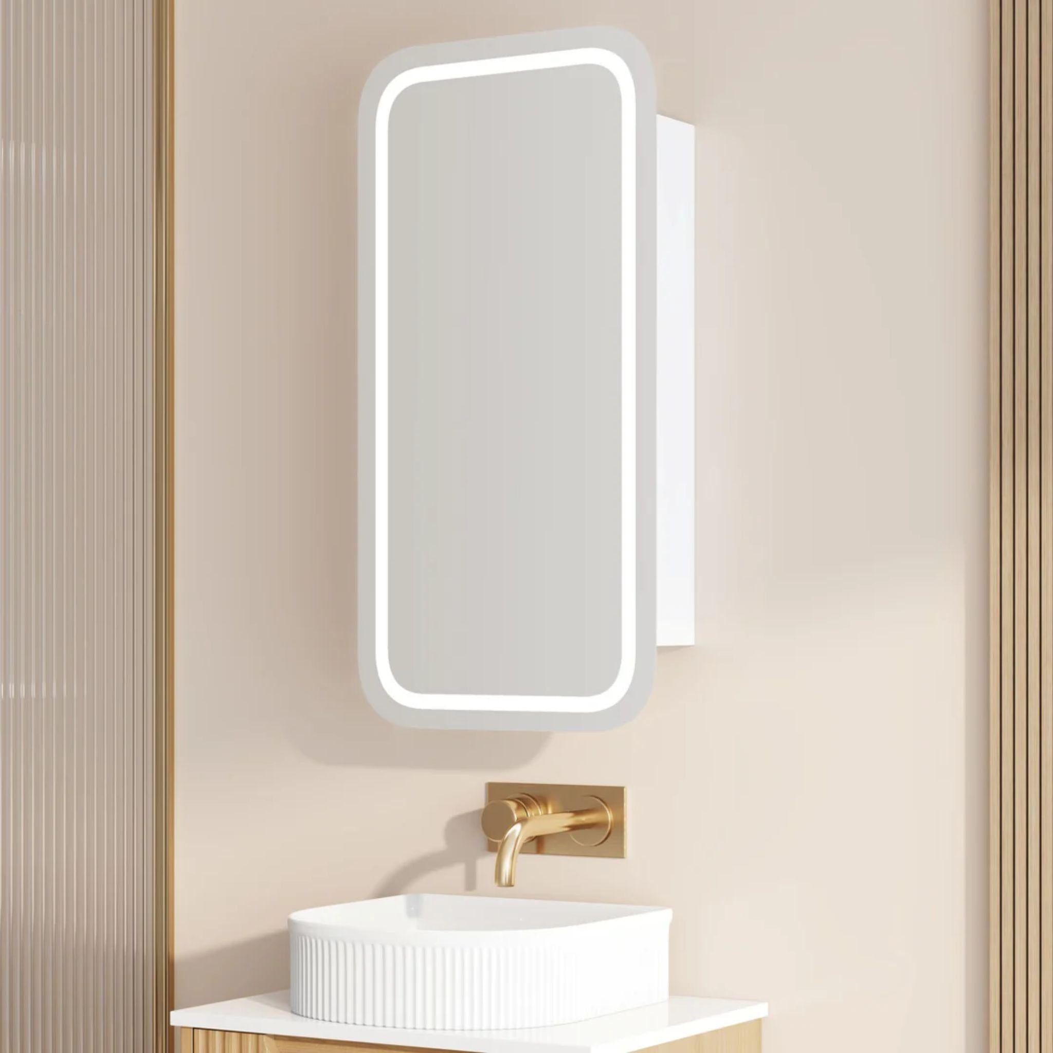 MERCIO ATHENA MATTE WHITE LED SQUARE SHAVING CABINET 450X900MM