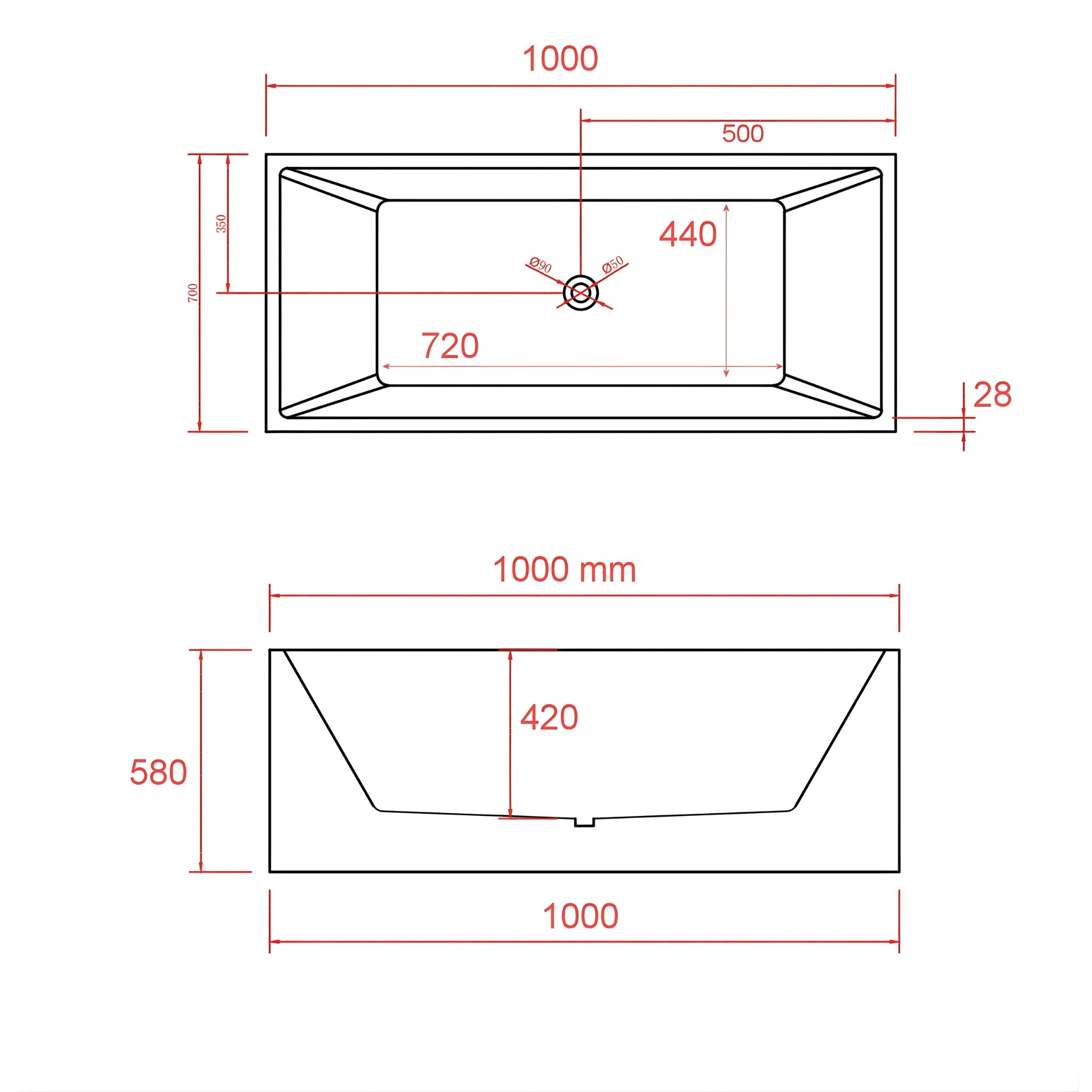 BROADWAY ATAUD SLIMLINE FREESTANDING BATHTUB GLOSS WHITE (MULTIPLE SIZES AVAILABLE)