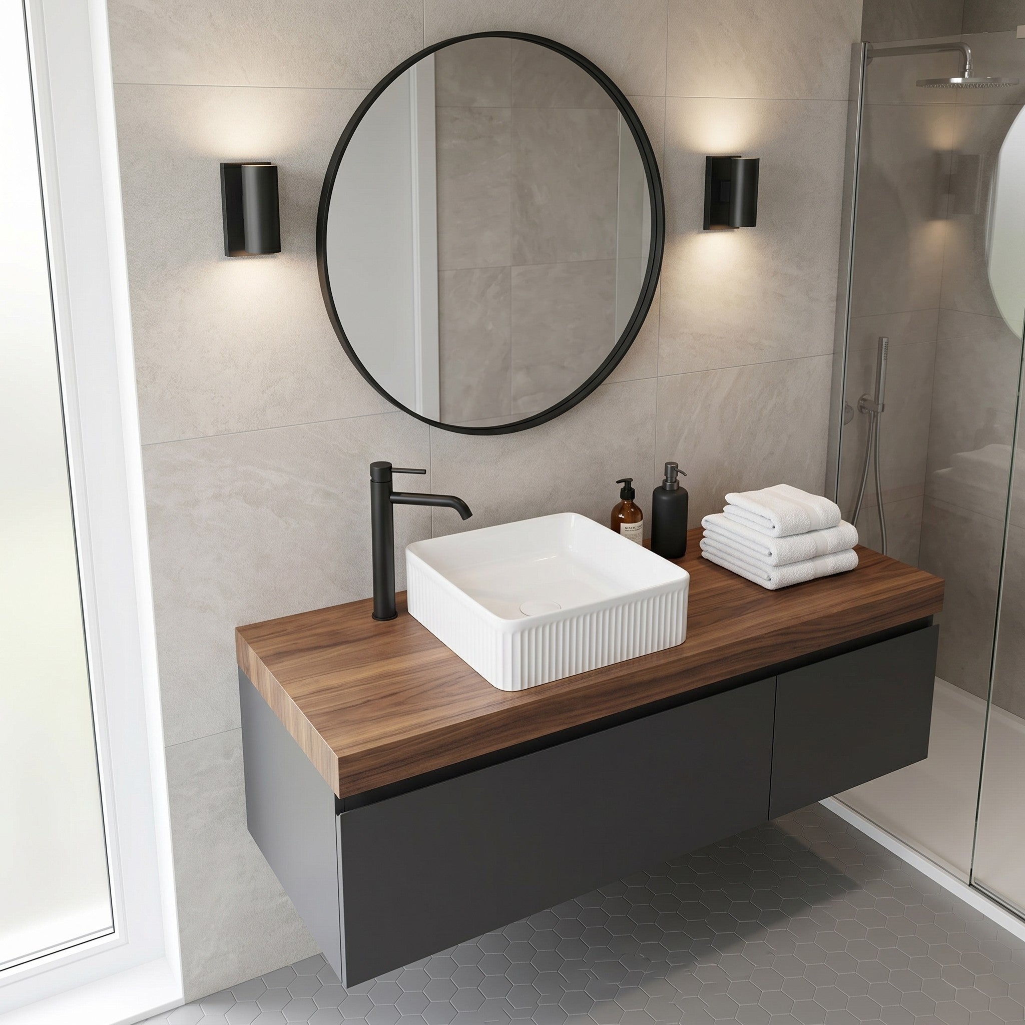 VITO ATHENA FLUTED SQUARE ABOVE COUNTER BASIN GLOSS WHITE 375MM