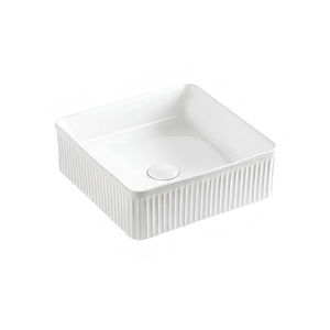 VITO ATHENA FLUTED SQUARE ABOVE COUNTER BASIN GLOSS WHITE 375MM