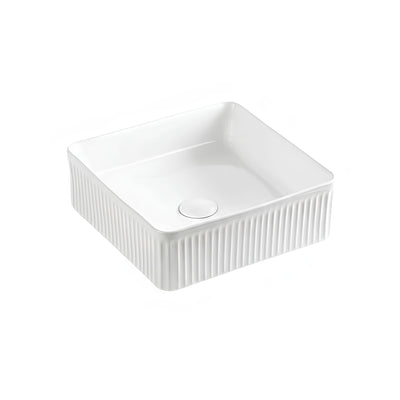 VITO ATHENA FLUTED SQUARE ABOVE COUNTER BASIN GLOSS WHITE 375MM