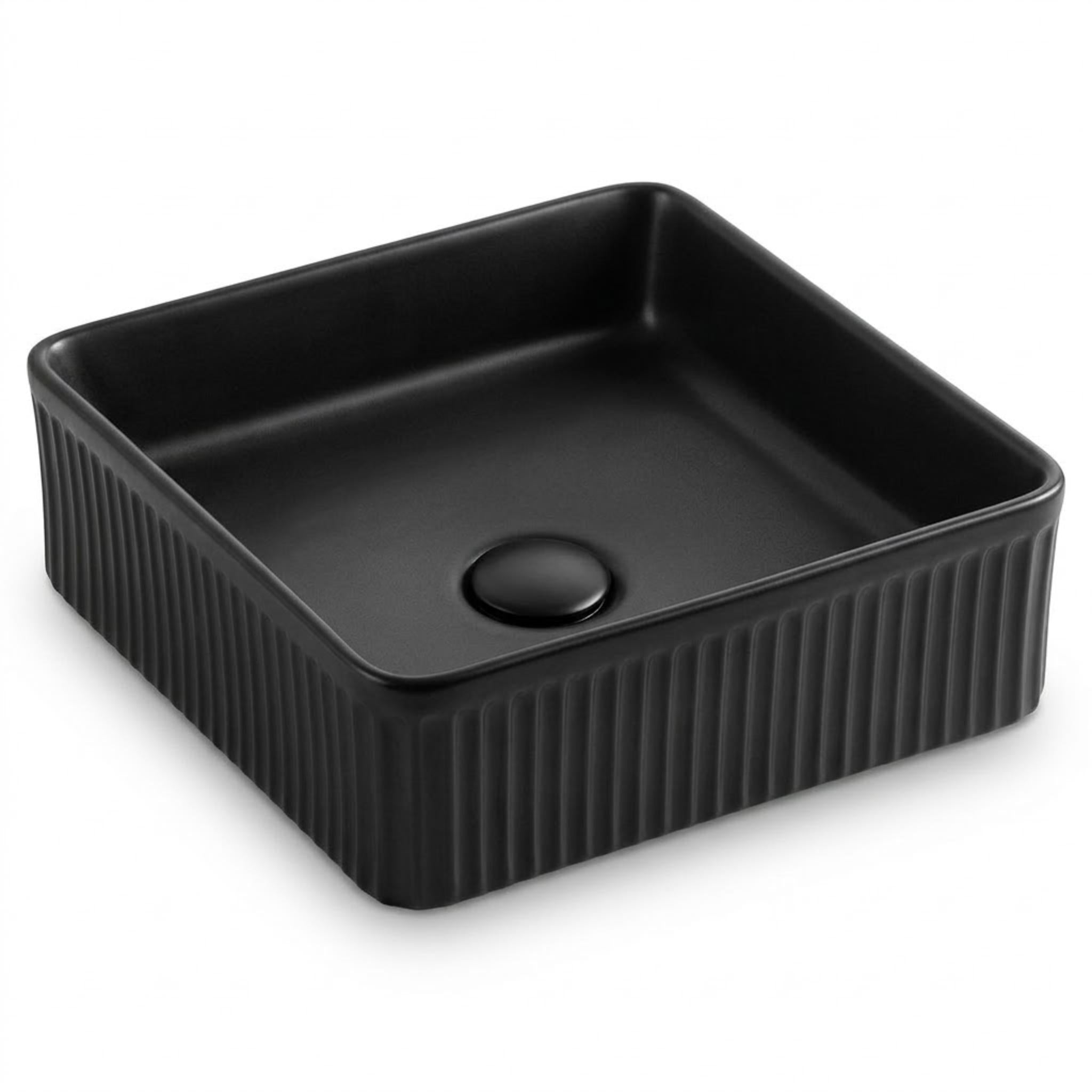 VITO ATHENA FLUTED SQUARE ABOVE COUNTER BASIN MATTE BLACK 375MM