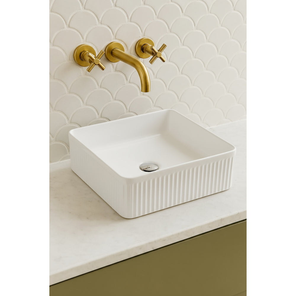 VITO ATHENA FLUTED SQUARE ABOVE COUNTER BASIN MATTE WHITE 375MM