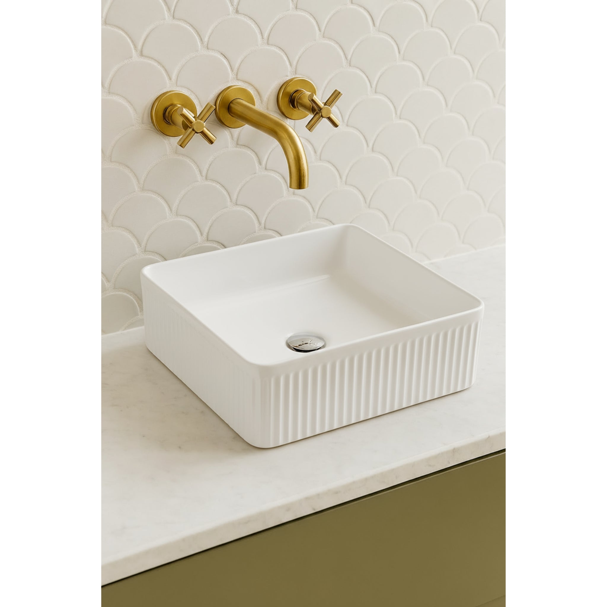 VITO ATHENA FLUTED SQUARE ABOVE COUNTER BASIN MATTE WHITE 375MM